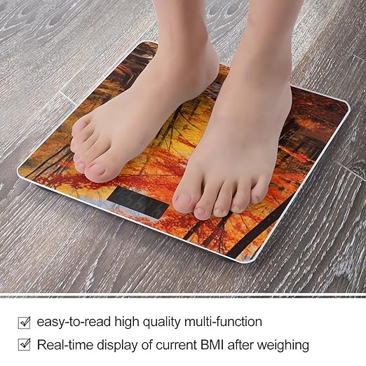 Fall Foliage Scale for Body Weight Accurate Digital Bathroom Scale Toughened Glass High Precision Scales Smart Weight Scales with Large LCD Backlight Display Weighing Machine