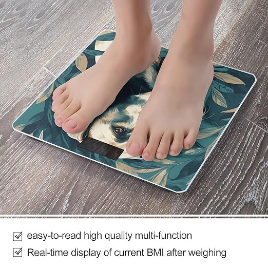 Dog in Leaves Scale for Body Weight Accurate Digital Bathroom Scale Toughened Glass High Precision Scales Smart Weight Scales with Large LCD Backlight Display Weighing Machine