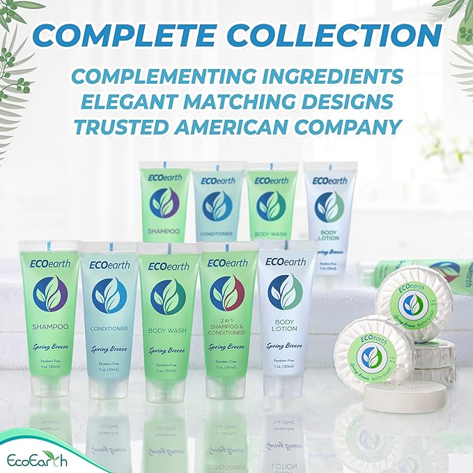 EcoEarth Travel Size Body Wash (1 fl oz 200 PK Spring Breeze) Delight Your Guests with a Revitalizing and Refreshing Hotel Body Wash Quality Mini and Small Size Guest Hotel Toiletries in Bulk