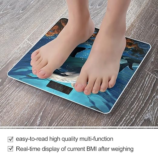 Dolphins Digital Bathroom Scale for Body Weight Weighing Scale with Backlit LCD Display High Precision Measurements &amp Measures Weight Up to 180kg