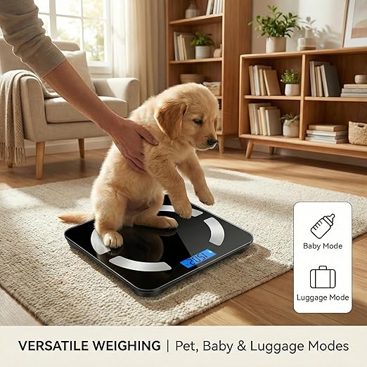 Smart Body Scale - Bluetooth Bathroom Scale with 18 Body Metrics &amp Trend Tracking Thickened I-Beam Design Large Tempered Glass 400 lbs Capacity (Black)