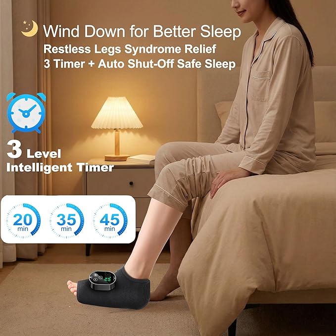 Foot Massager for Neuropathy Plantar Fasciitis Pain Relief Cordless Heated Vibrating Cloud-Soft Ankle Wrap Feet Massage Portable 2H Run Time 6 Heats 3 Modes Auto-Off Timer 1pcs