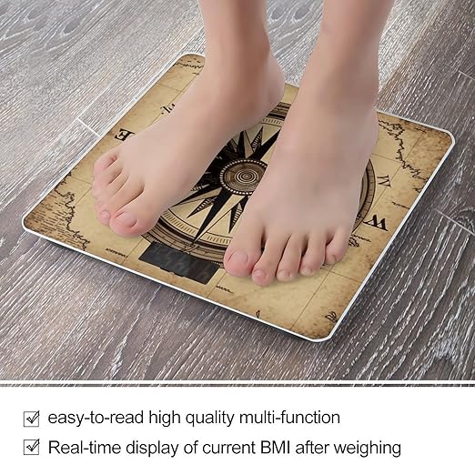 Digital Bathroom Scale for Body Weight Scale with Bright LCD Display High Accuracy Step-On Technology Auto On/Off Compass Wind Road Map Digital Scales 400 Lbs /180kg