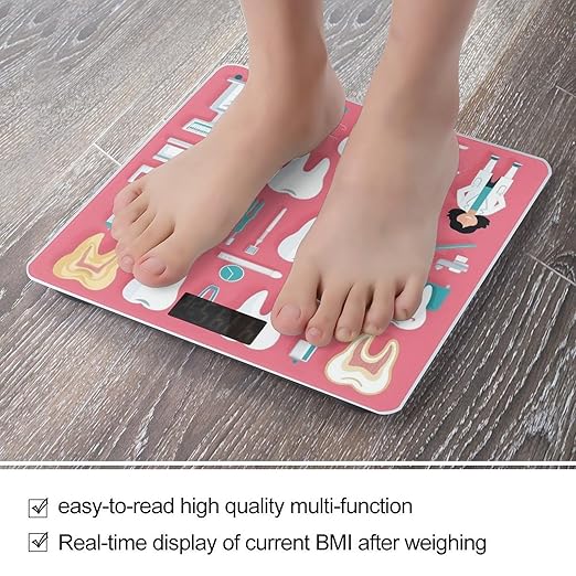 Women's Digital Bathroom Weighing Scale Automatic Switch Energy Saving Scale Smart Scale for Body Weight Teeth Dental Seamless Pattern Pink