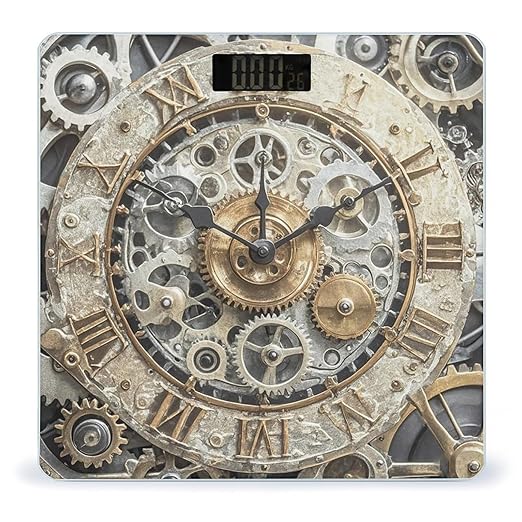 Steampunk Gears Clock Scale for Body Weight Digital Bathroom Scale Toughened Glass High Precision Scales for Body Weight with Large LCD Backlight Display Weight Scales