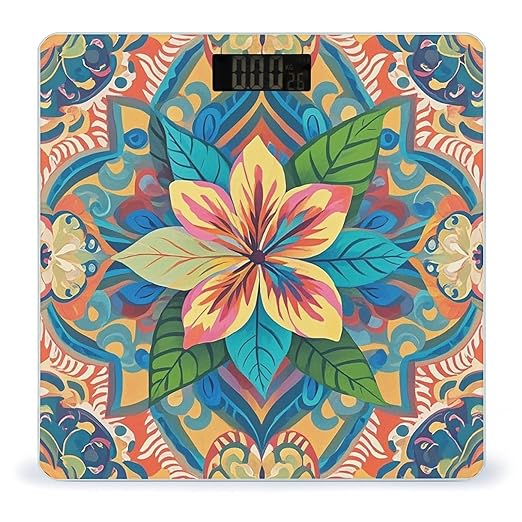 Flowers and Hawaiian Tribal Patterns Scale for Body Weight Smart Scales Digital Bathroom Scale High Precision Weighing Scales with Large Display Weighing Machine for People