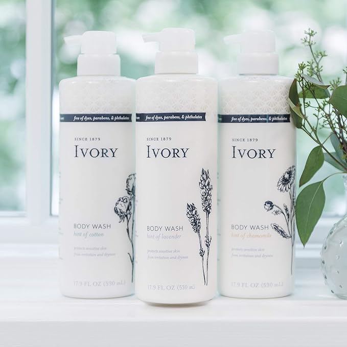 Ivory Sensitive Skin Moisturizing Body Wash Hint of Aloe 17.9 Fl Oz (Pack of 4)