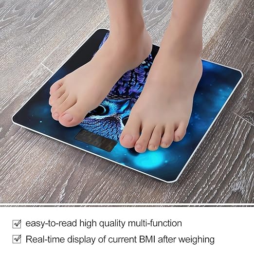 Blue Owl Scale with LCD Precision Weighing Scales Sturdy Tempered Glass Weight Scales Easy-to-Read Anti-Slip Weight Digital Bathroom Scale for Daily