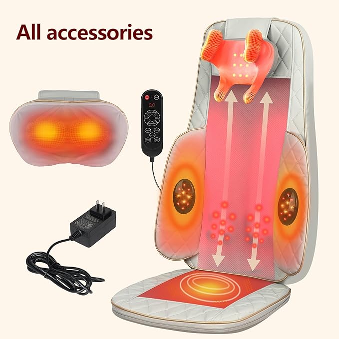 Shiatsu Neck and Back Massager with Heat - Full Back Walking Massager with Deep Kneading &amp Seat Cushion Vibration for Chair and Home Pain Relief Dual-Neck Detachable and Height Adjustment