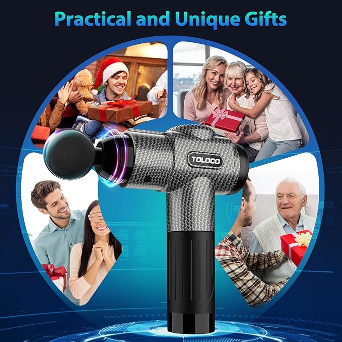 TOLOCO Massage Gun Deep Tissue Back Massage for Athletes for Pain Relief Percussion Massager with 10 Massages Heads &amp Silent Brushless Motor Valentines Day Gifts for Him Her Carbon