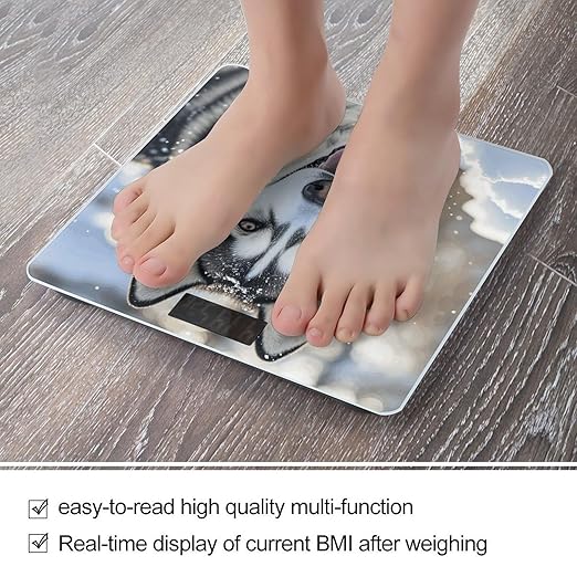 Dog in The Snow Digital Bathroom Scale for Body Weight Weighing Scale with Backlit LCD Display High Precision Measurements &amp Measures Weight Up to 180kg