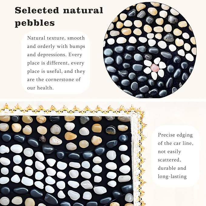 LIYAOLI Pebbles Foot Massager Mat - Acupressure Reflexology Pad with Natural Cobblestones for Pain Relief Improved Circulation &amp Relaxation for Tired Feet (23.6 x 15.7)