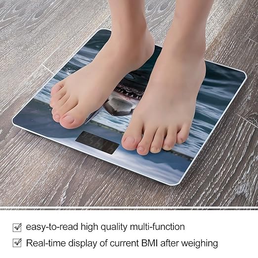 Shark in The Lake Scale for Body Weight Highly Accurate Digital Bathroom Scale Sturdy Tempered Glass Weighing Scales with LCD Display Fashion Body Fat Smart Scales 400lb