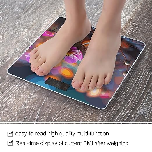 Colorful Small Flower Weight Scale Digital Electronic Scales Bathroom Scale Larg LCD Backlight Display High Precision MeasurementsTempered Glass