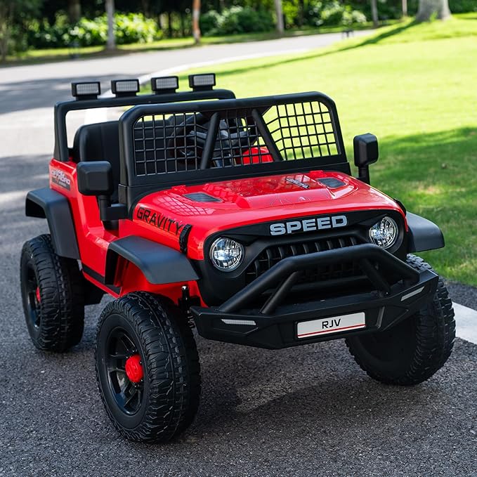 12V 7AH 4WD Kids Ride-On Truck Electric Off-Road Car with Remote &amp Pedal Control LED Lights Music USB Safety Belt 4-Wheel Suspension Adjustable Speeds Outdoor Gift for Boys Girls Red