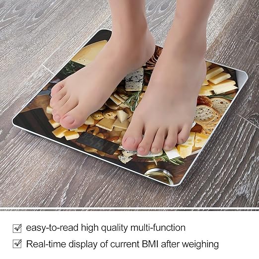 Beautiful Cheese Board Scale for Body Weight Accurate Digital Bathroom Scale Toughened Glass High Precision Scales Smart Weight Scales with Large LCD Backlight Display Weighing Machine