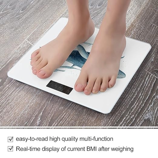 Blue Whale Bathroom Scale Rounded Smart Scale for Body Weight Automatic Power On/Off Weight Scales Accurate Bathroom Digital Scales for Pet Home Bedroom Kitchen