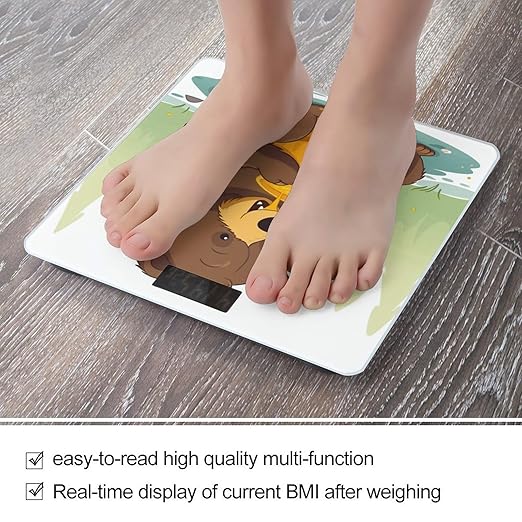 Bear Eats Honey Scale for Body Weight High Precision Digital Weight Scales with LCD Display Anti-Slip Sturdy Slim Tempered Glass Bathroom Scale for Home Use