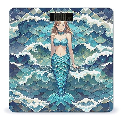 Blue Waves Squama Mermaid Scale Bathroom Scale for Body Weight with High Precision Large LCD Backlight Display Digital Weighing Scale with BMI Capacity Up to 180kg