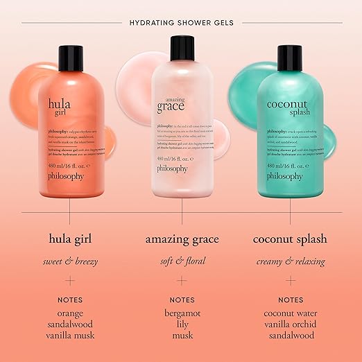 philosophy scent-sational hydrating bath &amp shower gels - efficiently cleanses soothes &amp comforts dry skin - vegan &amp cruelty free formula