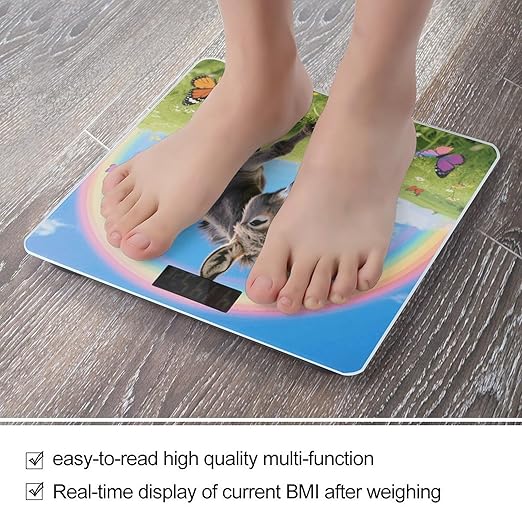 Donkey Butterflies (Rainbow) Weight Scale Cute Bathroom Scale for Body Highly Accurate Digital Weighing Machine for People Compact LCD Display Scales with Sturdy Toughened Glass Scales