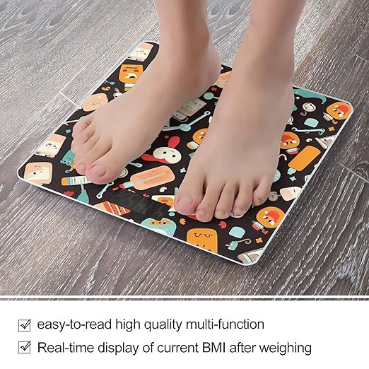 Cartoon Medicine Pattern Bathroom Scale for Body Weight LCD Display Digital Bathroom Scale Tempered Glass Bathroom Weight Scales Fashion Smart Scales for Home Bedroom 400 Lb