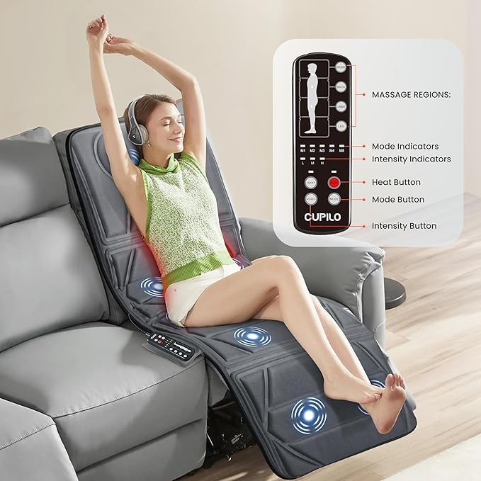 Full Body Massage Mat Massage Pad with 10 Vibrating Motors for Pain Relief Back Massager with Heat Full Body Massage for Back LumbarLeg Gifts for Men Women Long 67