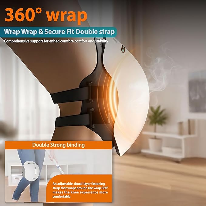Cordless 360° Knee Massager with 1-Second Heat &amp Red Light Therapy for Joint Pain Relief 4 Intensities Ideal for Athletes Seniors Active Adults