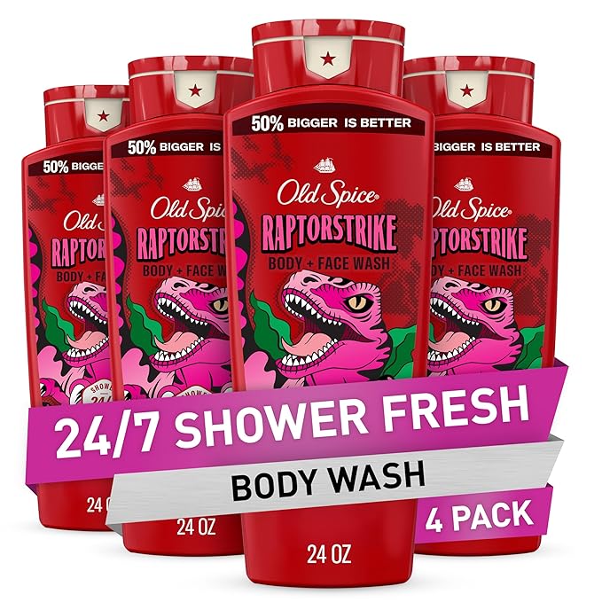 Old Spice Cleansing Body Wash for Men 3X Defense 24/7 Shower Fresh with Lasting Scent 2-in-1 Body &amp Face Wash Raptorstrike with Dark Berry Scent 24 oz (Pack of 4)