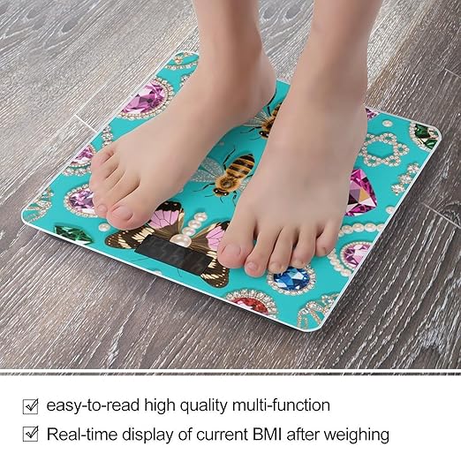 Digital Bathroom Scale for Body Weight Scale with Bright LCD Display High Accuracy Step-On Technology Auto On/Off Jewel Insect Pattern Digital Scales 400 Lbs /180kg