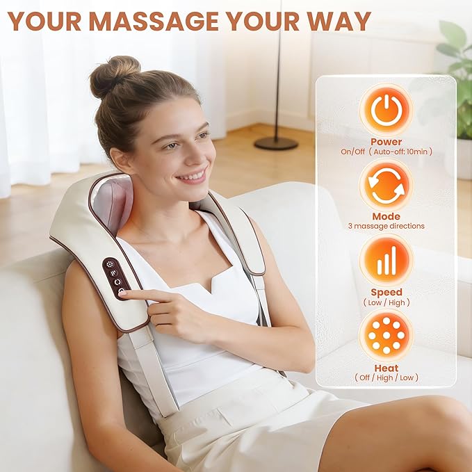 Cordless Shiatsu Neck and Shoulder Massager with Heat 6D Kneading Nodes for Back Massage &amp Deep Relaxation Auto 10 Mins Uses Whisper Quiet Rechargeable for Home Office Perfect Gifts for Men W