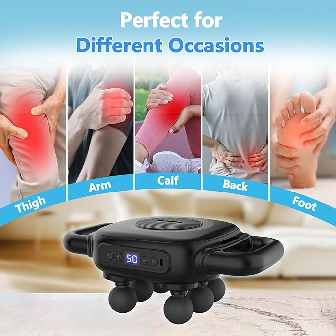 Six Head Massage Gun 50 Intensity Levels &amp 9 Massage Modes Equipped with 3 Different Massage Heads Massage Gun with Adjustable Belt Ideal Gifts for Women Men Mom and Dad