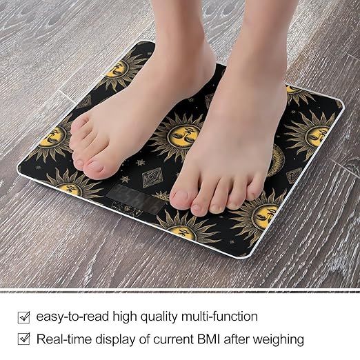 Men's Smart Scale for Body Weight Digital Bathroom Weighing Scale Automatic Switch Energy Saving Scale Sun Moon Star Gold Black