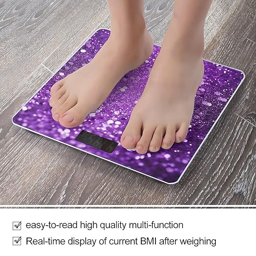 Weight Scale Sparkling Purple Glitter Print Digital Scale Bathroom Scale LCD Display Scale Body Weight Scale Portable Scale