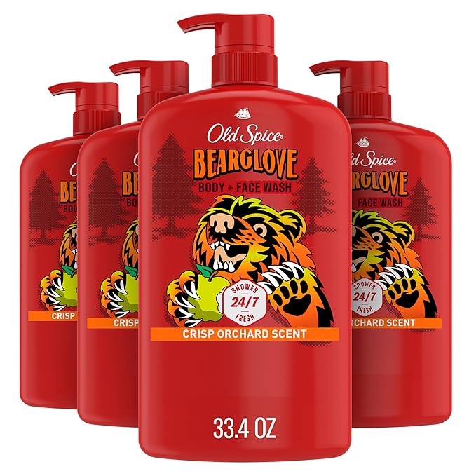 Old Spice Cleansing Body Wash for Men 3X Defense 24/7 Shower Fresh with Lasting Scent 2-in-1 Body &amp Face Wash Bearglove with Crisp Orchard Scent 33.4 (Pack of 4)