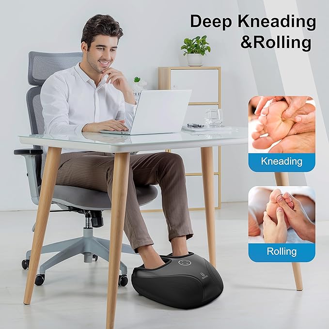 COMFIER Shiatsu Feet Massager MachineBirthday Gifts for Men&ampWomenFoot Massager with HeatKneading Rolling Compression for Plantar FasciitisNeuropathy Fits up to Men Size 12 for Home Office Use