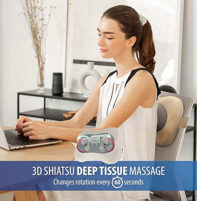Zyllion Shiatsu Back and Neck Massager with Heat - 3D Electric Kneading Deep Tissue Massage Pillow for Muscle Pain Relief Cream ZMA-13