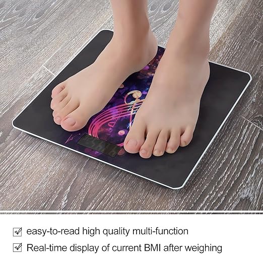 Colorful Galaxy Music Note Scale for Body Weight Safe Rounded Corners Tempered Glass Digital Bathroom Scale LED Display 400lb Capacity Weight Scales with High Precision Sensors