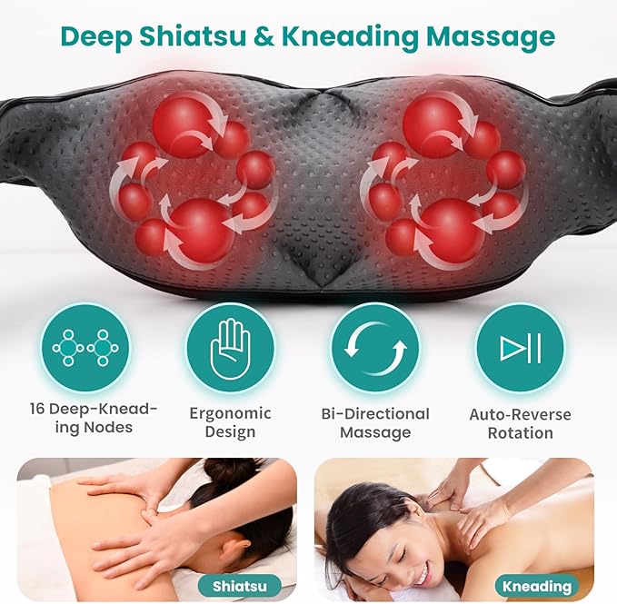 Nekteck Shiatsu Neck Massager with Heat for Pain Relief Deep Tissue 2026 Upgraded 3D Back Shoulder Kneading Massage Pillow Body Muscle Relaxation Tools Gifts for Him Her Blue (NOT Cordless)