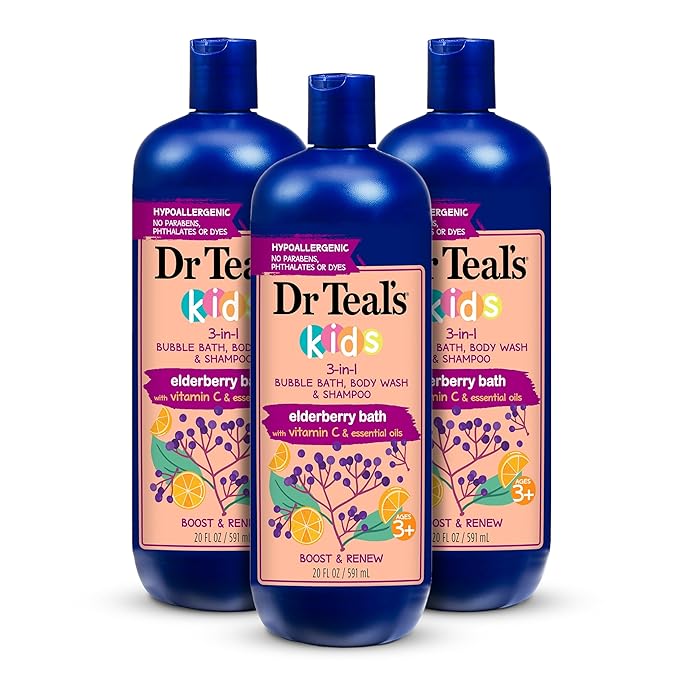 Dr Teal's Kids 3-in-1 Bubble Bath Body Wash &amp Shampoo with Melatonin &amp Essential Oils Boost &amp Renew Elderberry with Vitamin C