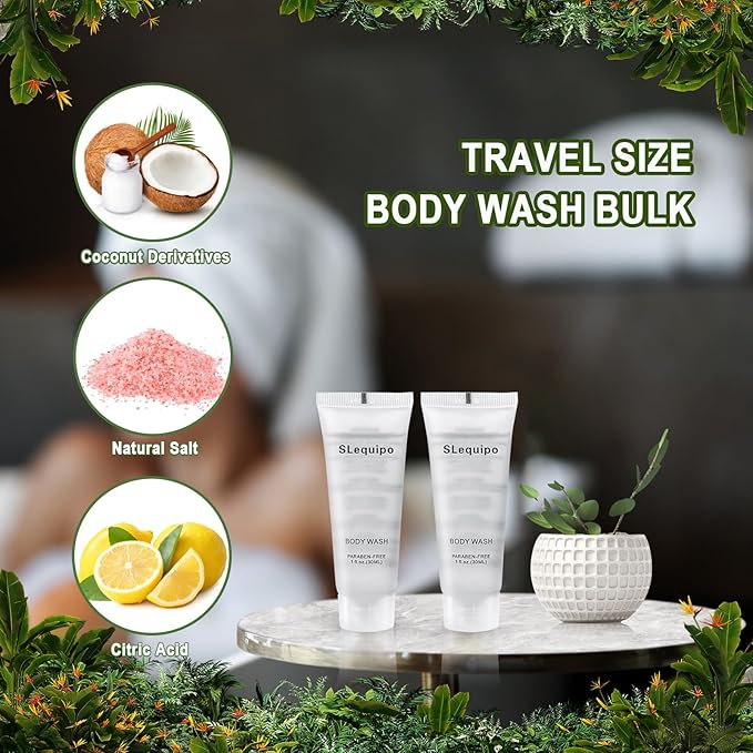 Travel Size Body Wash (1 fl oz 50 Pack) Refreshing Hotel Body Wash Mini and Small Size Guest Hotel Toiletries in Bulk