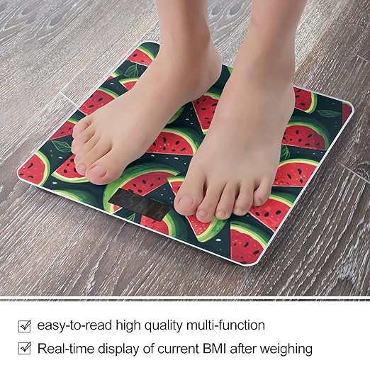 Red Watermelon Scale for Body Weight Anti-Slip Digital Bathroom Scale Sturdy Toughened Glass Weighing Scales High Precision Safe Rounded Corners Smart Scales