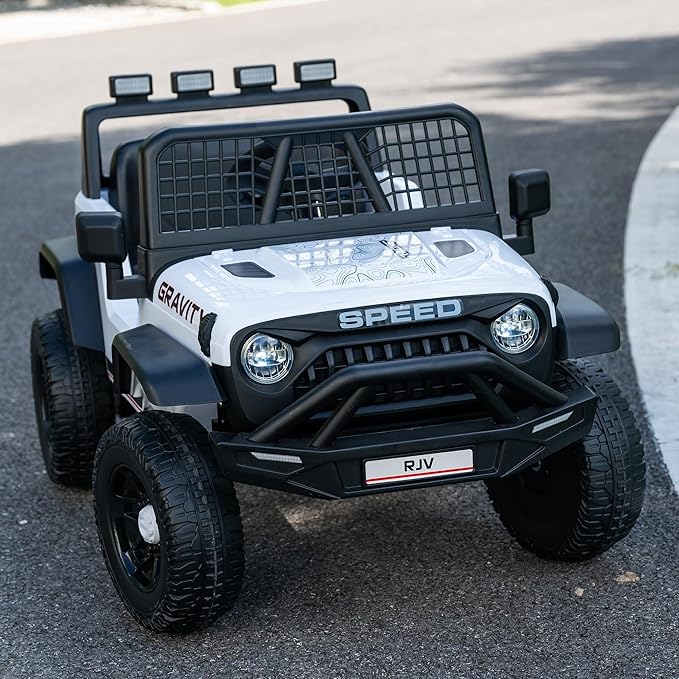 12V 7AH 4WD Kids Ride-On Truck Electric Off-Road Car with Remote &amp Pedal Control LED Lights Music USB Safety Belt 4-Wheel Suspension Adjustable Speeds Outdoor Gift for Boys Girls White