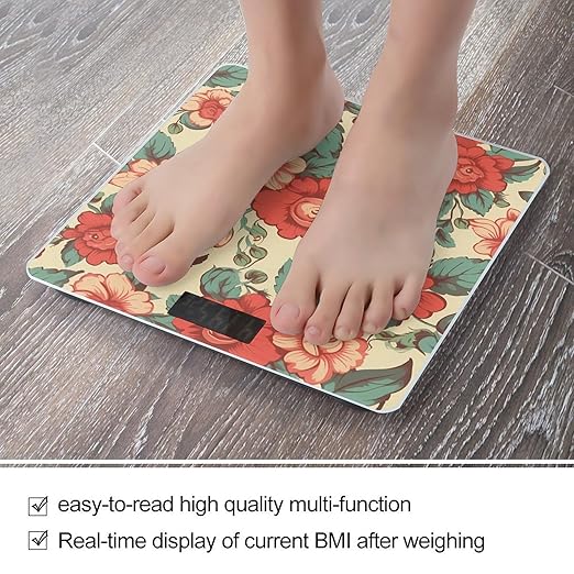 Retro Flower Scale for Body Weight Precision Bathroom Weighing Scales with Back Lit LCD Display Sturdy Tempered Glass Body Weight Scales Digital Bathroom Scale 400lb
