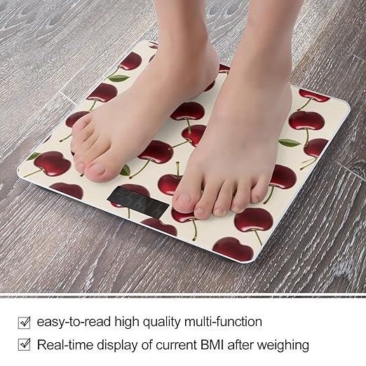 Red Cherry Scale for Body Weight Highly Accurate Digital Bathroom Electronic Weighing Machine for People LCD Display Large Size Tempered Glass for Safe Home Use
