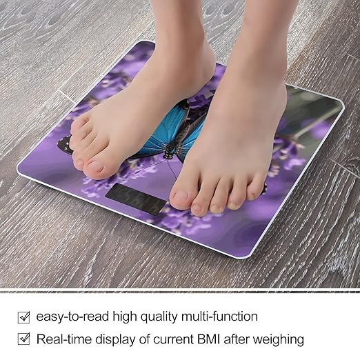 Color Blue Butterfly Scale for Body Weight Sturdy Tempered Glass Weighing Scales with LCD Display Accurate Digital Bathroom Scale Convenient Body Fat Smart Scales Easy Read