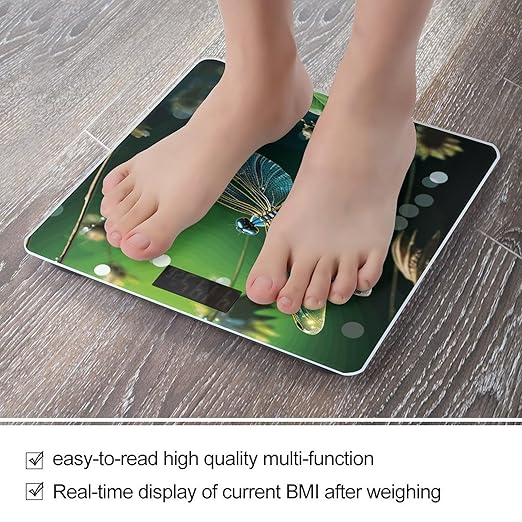 Dragonfly Green Scale for Body Weight High Precision Digital Weight Scales with LCD Display Anti-Slip Sturdy Slim Tempered Glass Bathroom Scale for Home Use