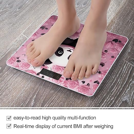 Pink Panda Pattern Scale for Body Weight Anti-Slip Digital Bathroom Scale Sturdy Toughened Glass Weighing Scales High Precision Safe Rounded Corners Smart Scales