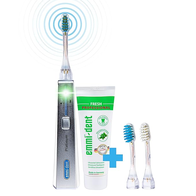 Emmi-dent Ultrasound Platinum Nature Fresh - Bundle. Touchless Gentle Cleaning for Sensitive Teeth &amp Gums. Cleans with 100% Ultrasound Technology. No Abrasion No Brushing No Damage. Rechargeabl