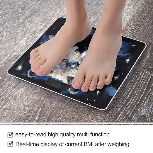 Wolf Head on Blue Background Bathroom Scale Ultra-Bright Liquid Crystal Screen Weight Scale Accurate Bathroom Body Scales for Body Weight Bathroom Pet Home Bedroom Gift-Giving